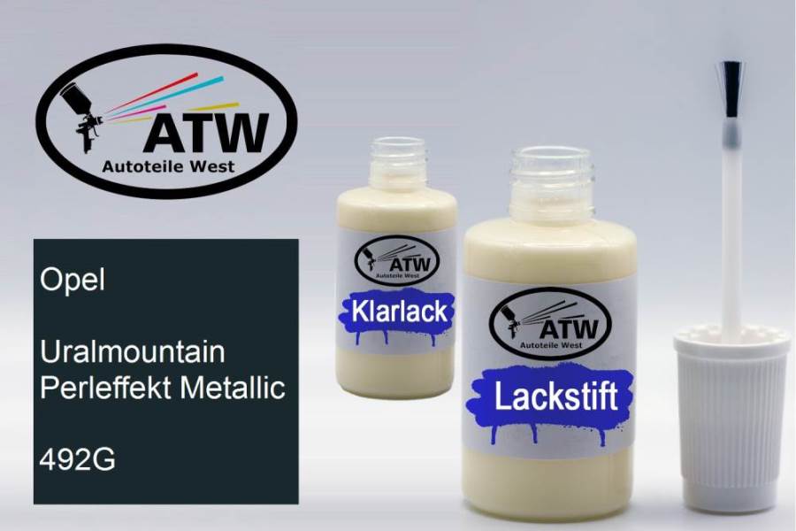 Opel, Uralmountain Perleffekt Metallic, 492G: 20ml Lackstift + 20ml Klarlack - Set, von ATW Autoteile West.